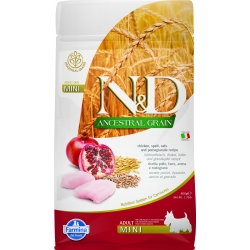 FARMINA N&D ANCESTRAL GRAIN DOG CHICKEN, SPELT, OATS AND POMEGRANATE ADULT MINI 800G